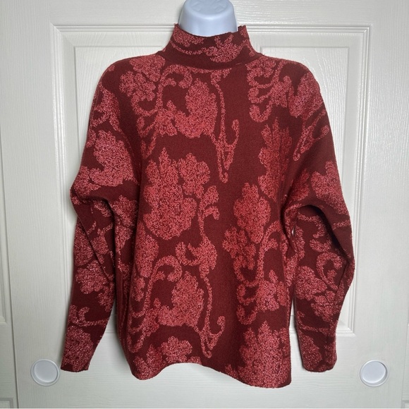 Sioni Womens Size Small Sweater Mock Neck Jester Red Metallic Sparkle Pullover - Picture 1 of 9